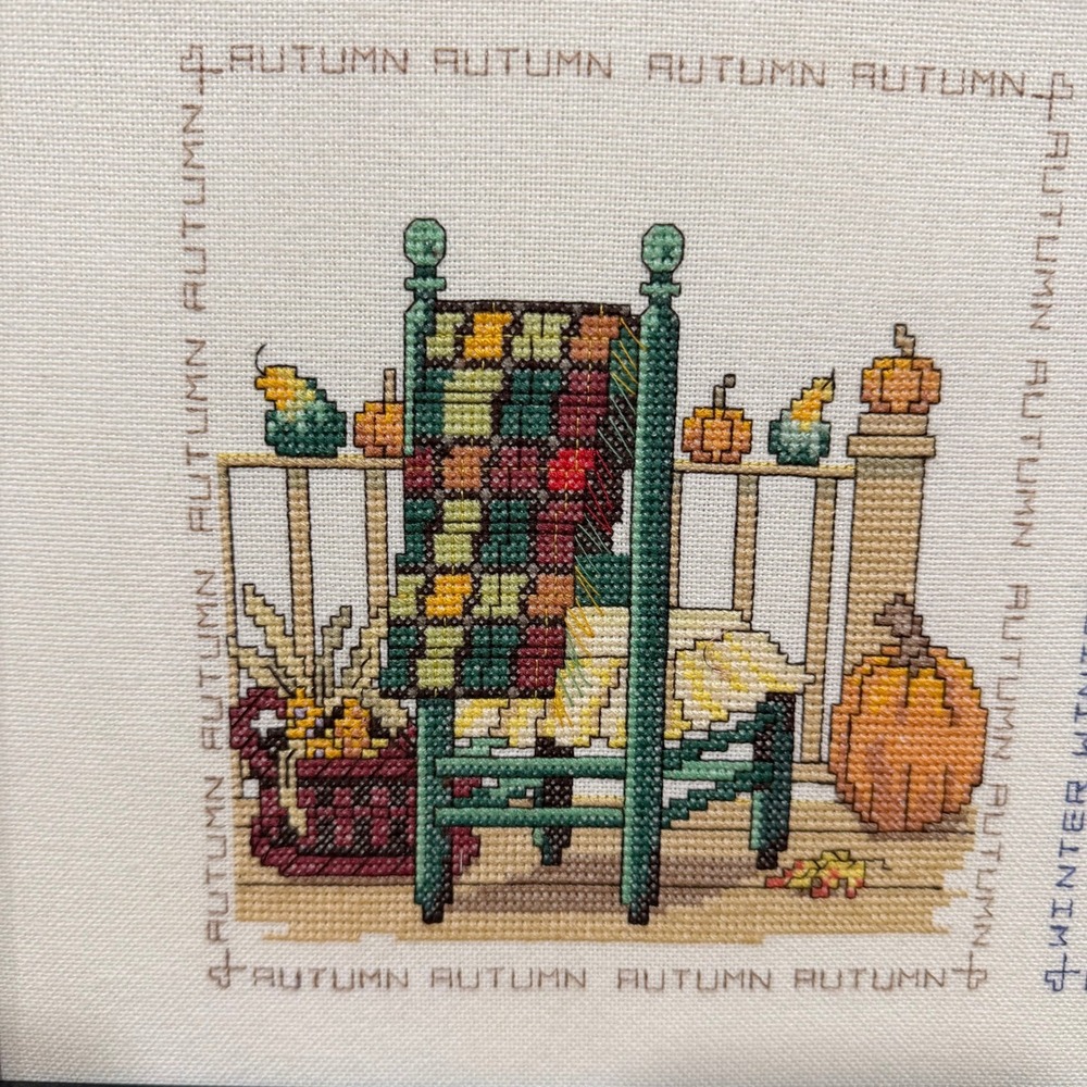 Vintage Four Seasons Cross Stitch Framed Wall Art Farmhouse Sampler - Picture 6 of 9